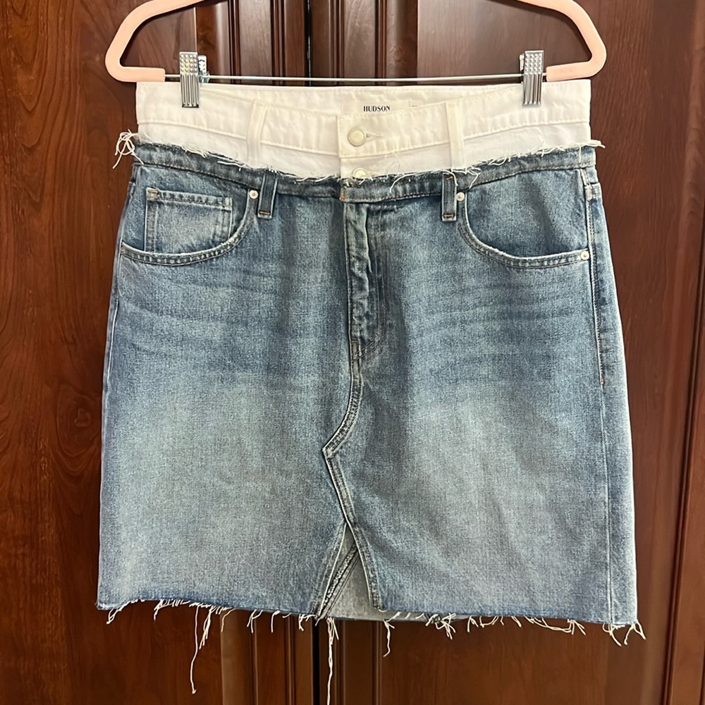 Hudson Distressed Layered Denim Skirt Size 32